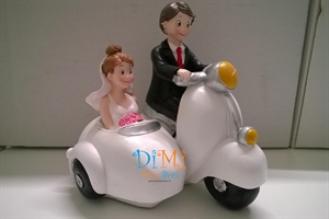 Cake topper sposi in sidecar bianco