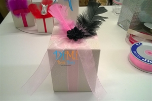 Confezionamento chic con piume rosa e nere