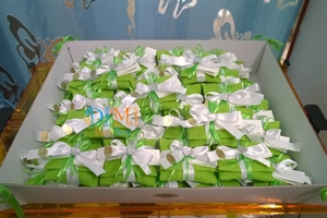 Cuscinetti verdi con nastro in raso bianco